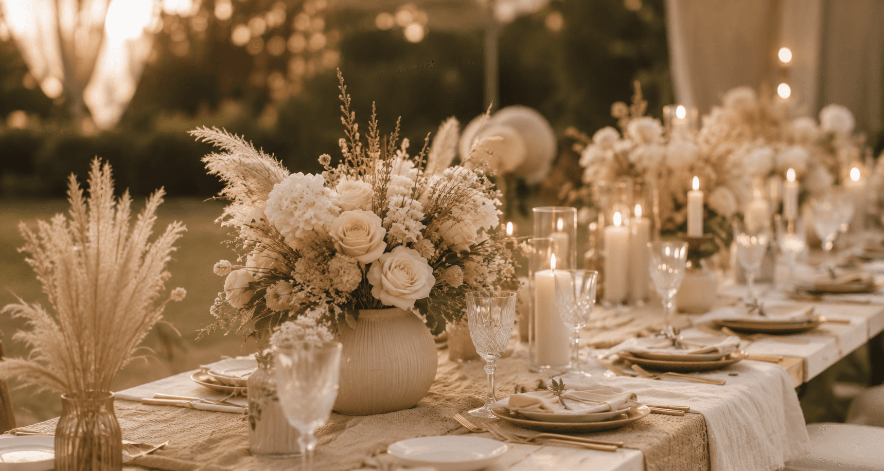 Elegant event table with florals and candlelight